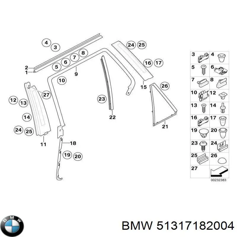 51317182004 BMW moldura de parabrisas superior