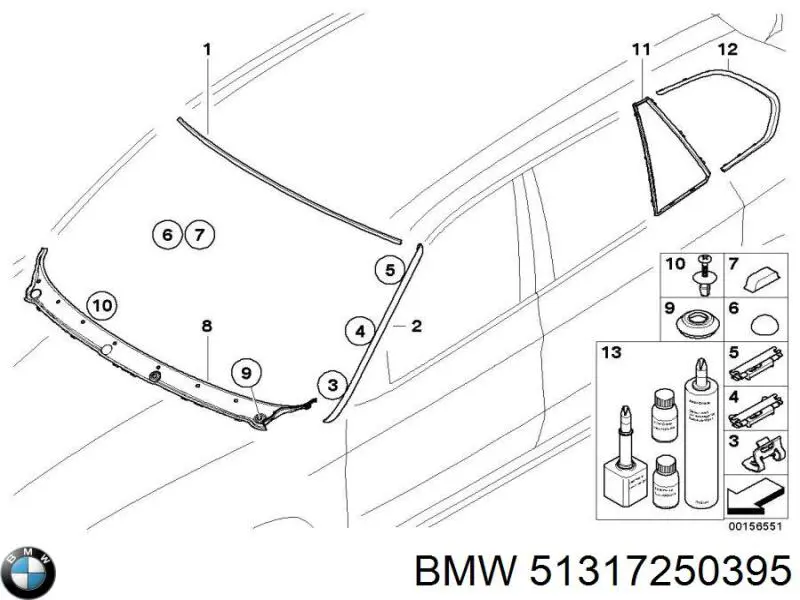 51137175713 BMW moldura de parabrisas izquierda