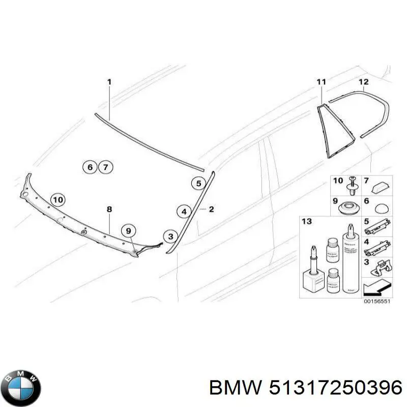 51137175714 BMW moldura de parabrisas derecha