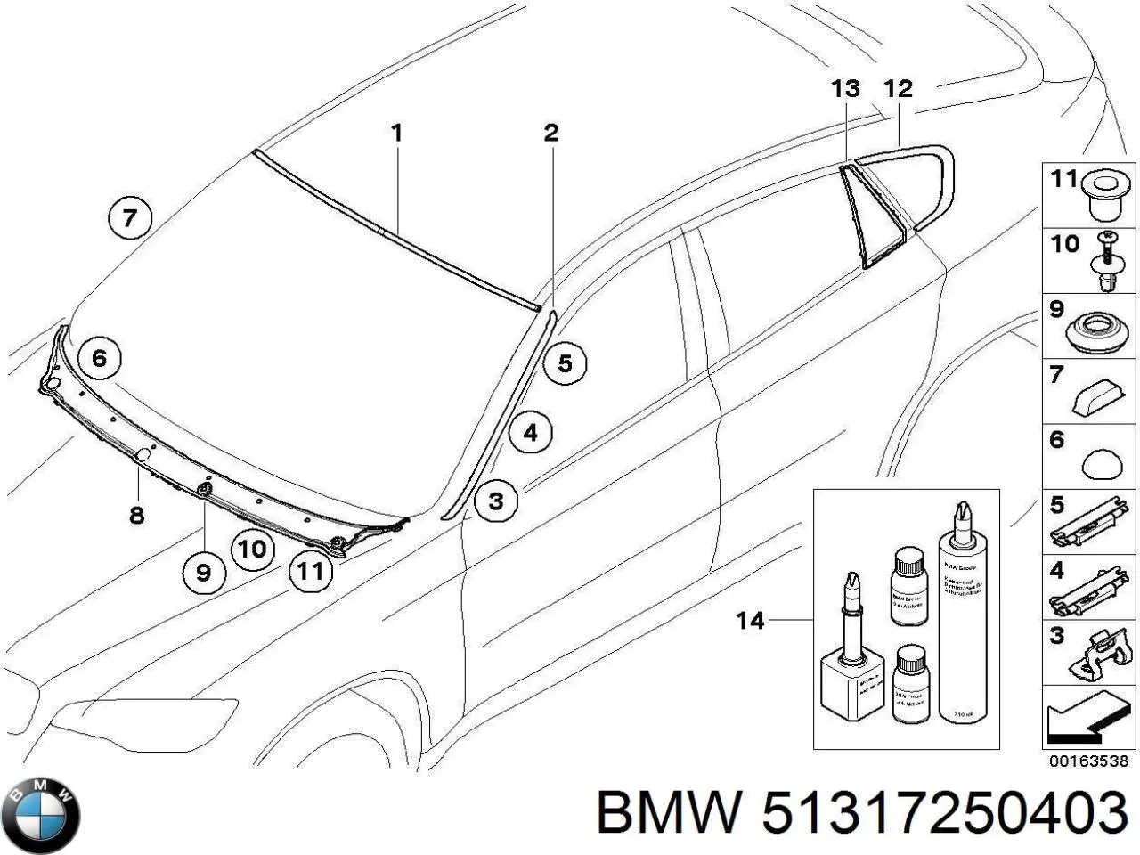 51317250403 BMW moldura de parabrisas izquierda