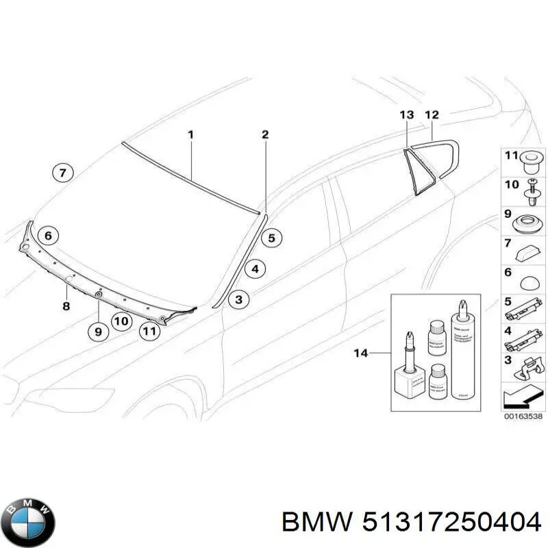 51317250404 BMW moldura de parabrisas derecha