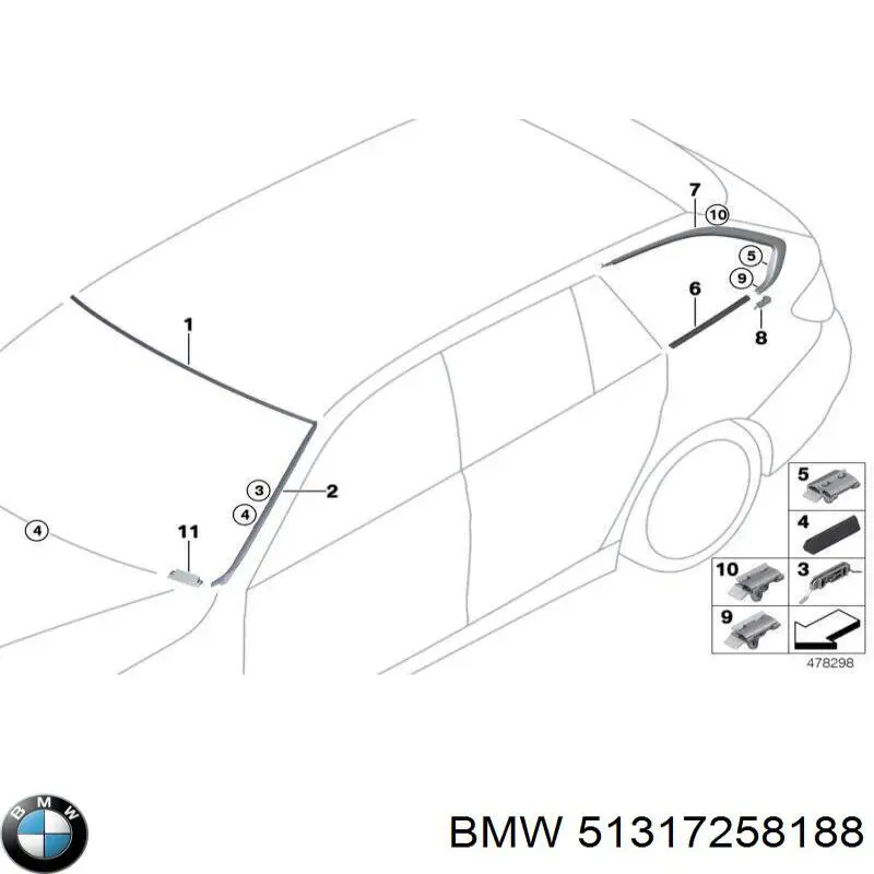 51317258188 BMW moldura de parabrisas derecha