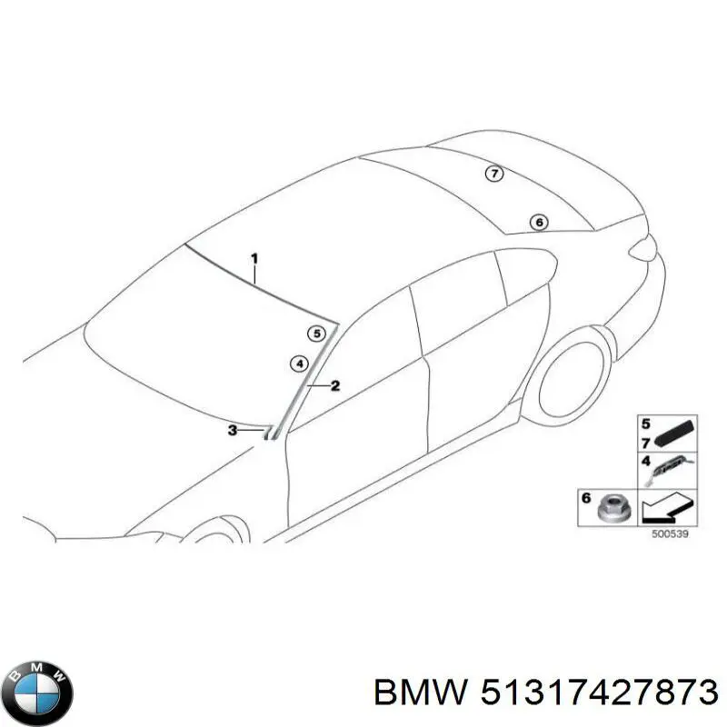 51317427873 BMW Moldura izquierda del parabrisas