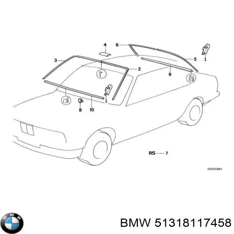 Moldeado del parabrisas derecha para BMW 5 (E34)