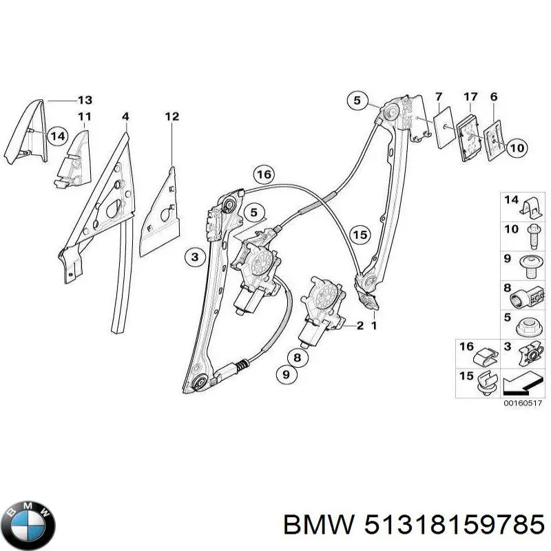 Moldura superior de cristal trasero 51318159785 BMW