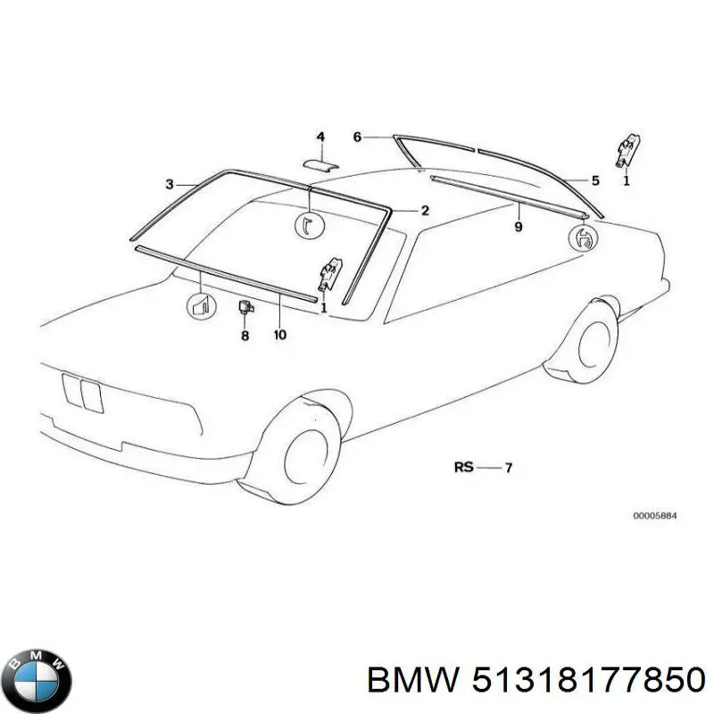 Clips de fijación de moldura de parabrisas para BMW 7 (E32)