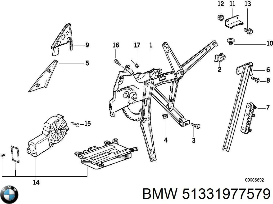 Mecanismo levanta, puerta delantera izquierda para BMW 3 (E36)