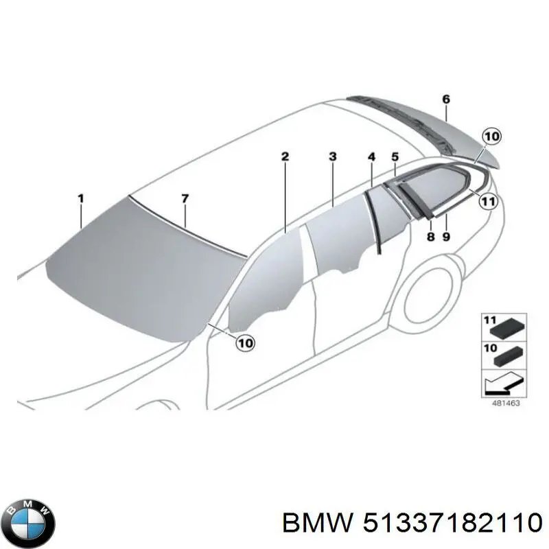 Luna de puerta del pasajero delantero para BMW 5 (F10)