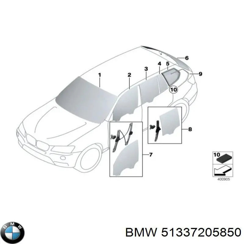 51337205850 BMW luna de puerta delantera izquierda