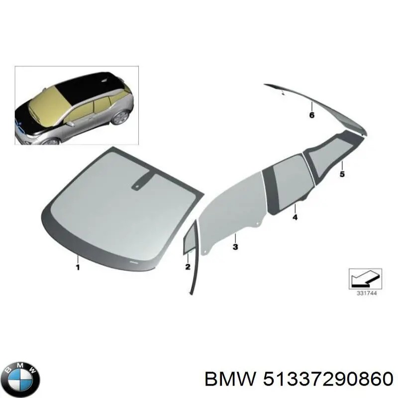 Luna de puerta del pasajero delantero para BMW I3 (I01)