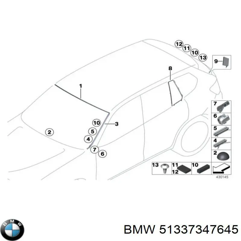 51337347645 BMW luna de puerta delantera izquierda