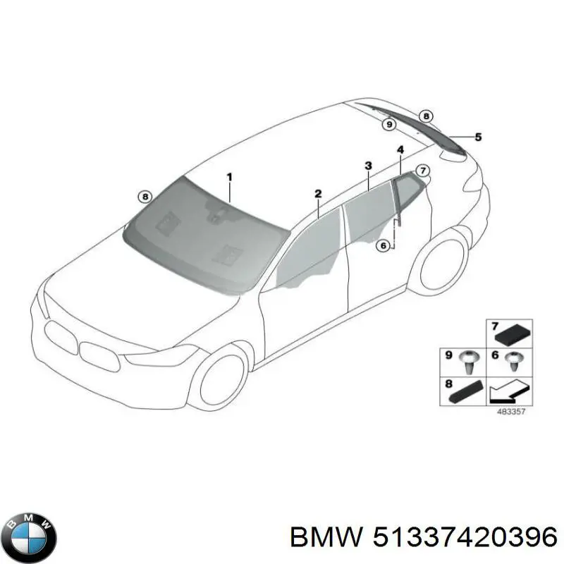 51337420396 BMW Luna de puerta delantera derecha