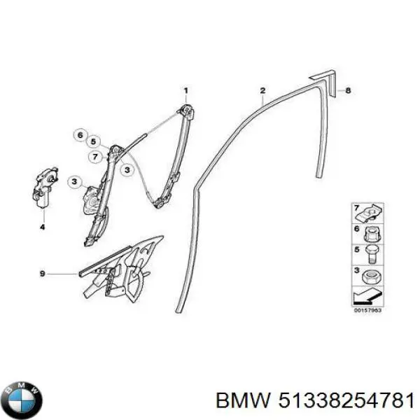 Juego de reparación del mecanismo del elevalunas de la puerta delantera 51338254781 BMW