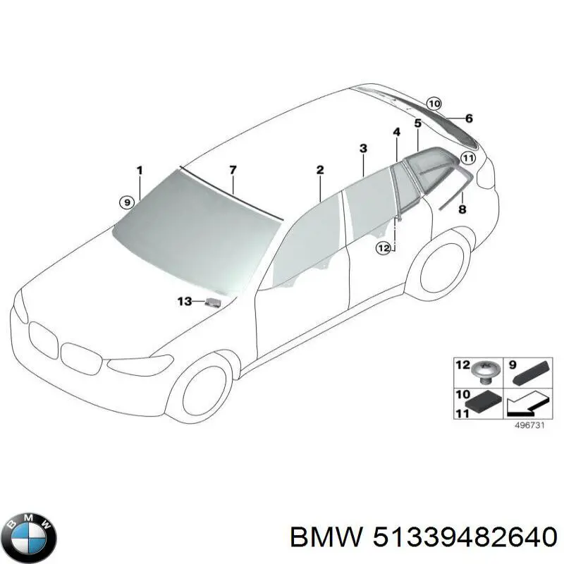 51339482640 BMW Luna de puerta delantera derecha