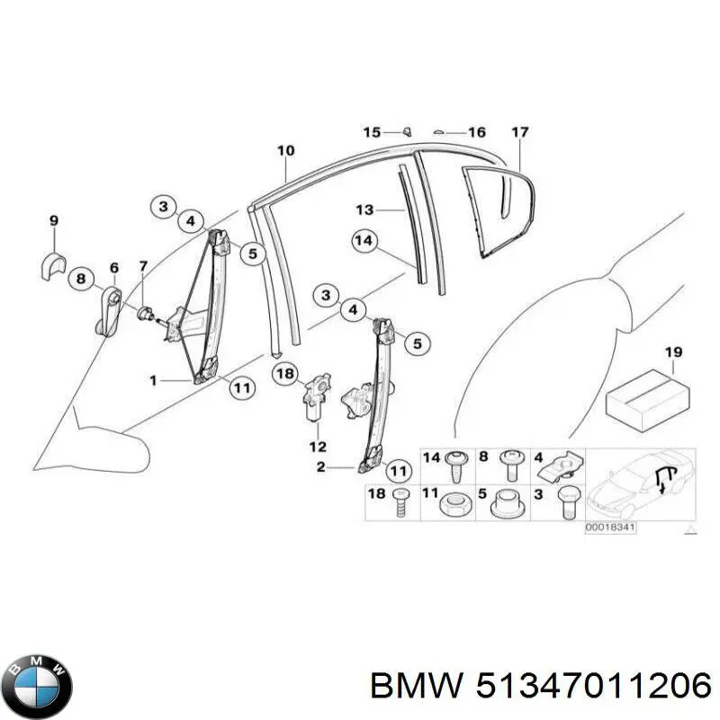51347011206 BMW mecanismo de elevalunas, puerta trasera derecha