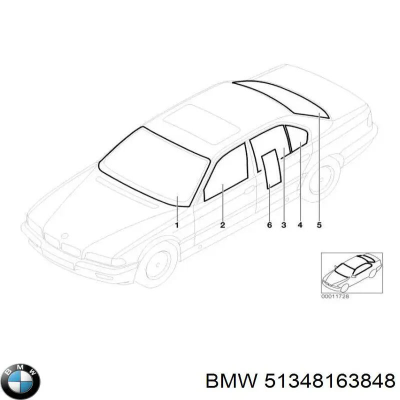 Luna lateral trasera derecha para BMW 7 (E38)