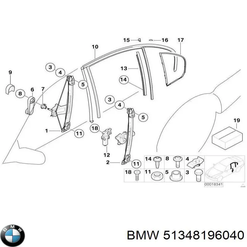 51348196040 BMW mecanismo de elevalunas, puerta trasera derecha