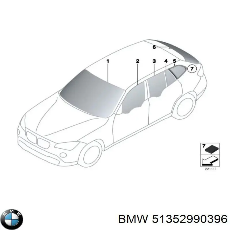 51352990396 BMW ventanilla lateral de la puerta trasera derecha