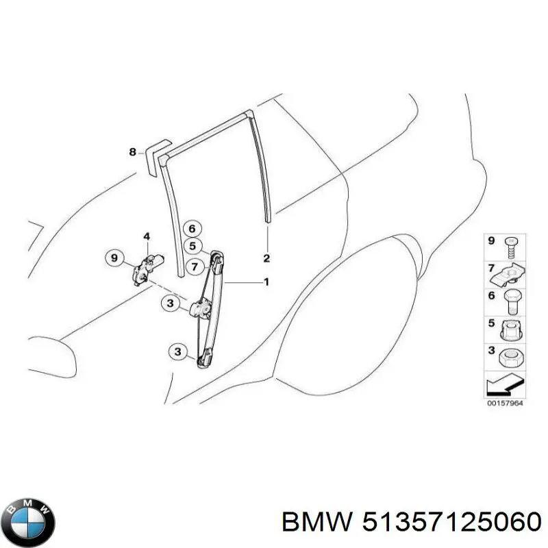 51357125060 BMW mecanismo de elevalunas, puerta trasera derecha