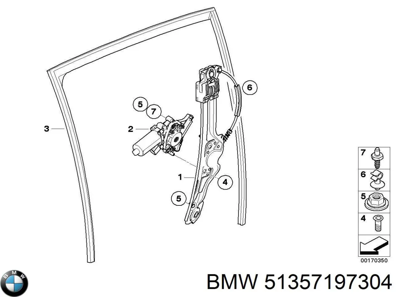 51357197304 BMW mecanismo de elevalunas, puerta trasera derecha