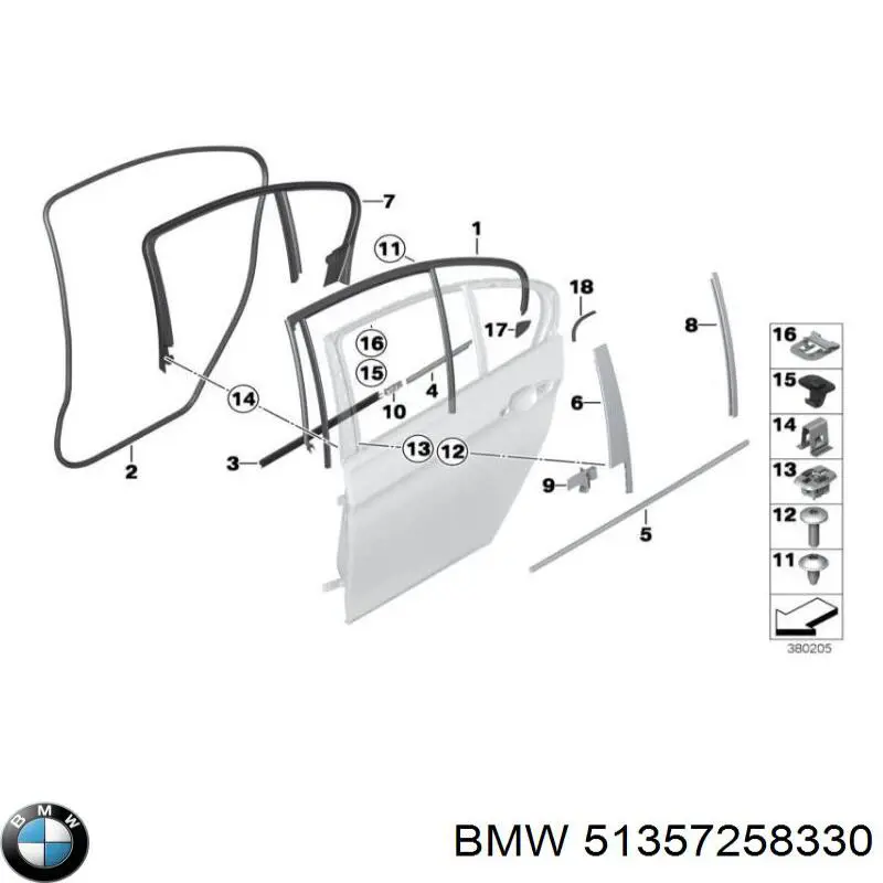 Junta de puerta trasera (en carrocería) BMW 51357258330 precio, desde 110,96 EUR