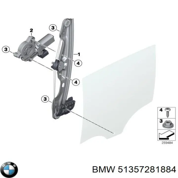 51357281884 BMW mecanismo de elevalunas, puerta trasera derecha