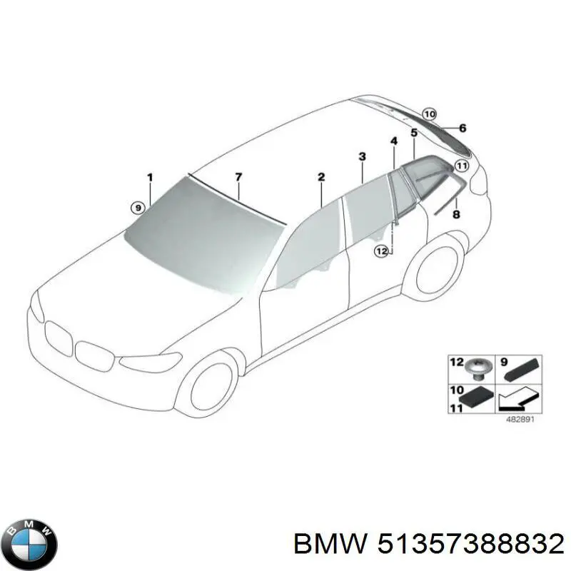 51357388832 BMW luna de puerta trasera derecha