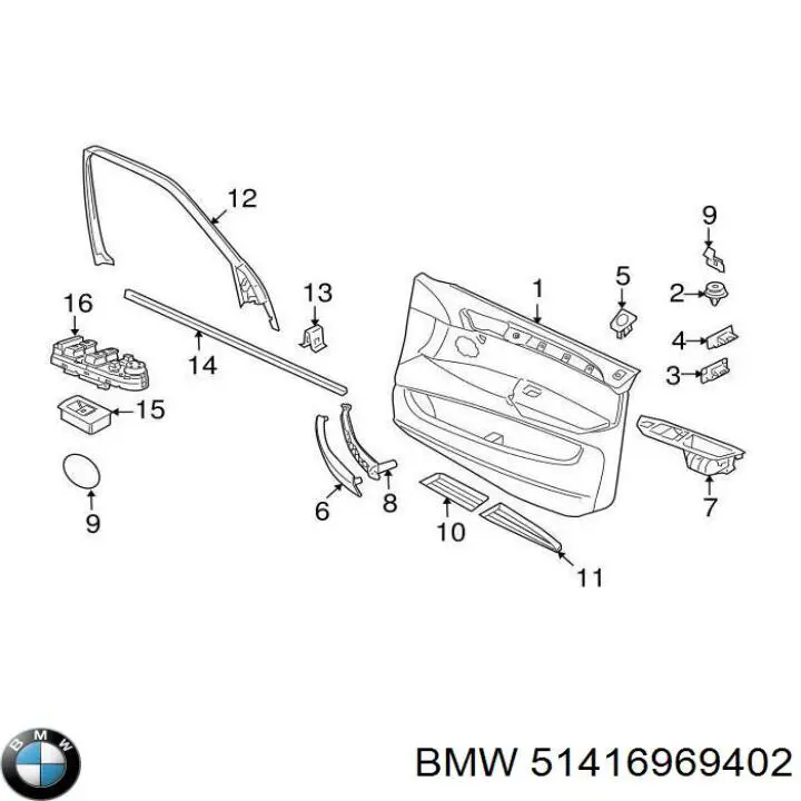 Manija interior derecha delantera/trasera de puerta BMW 51416969402 precio, desde 15,34 EUR