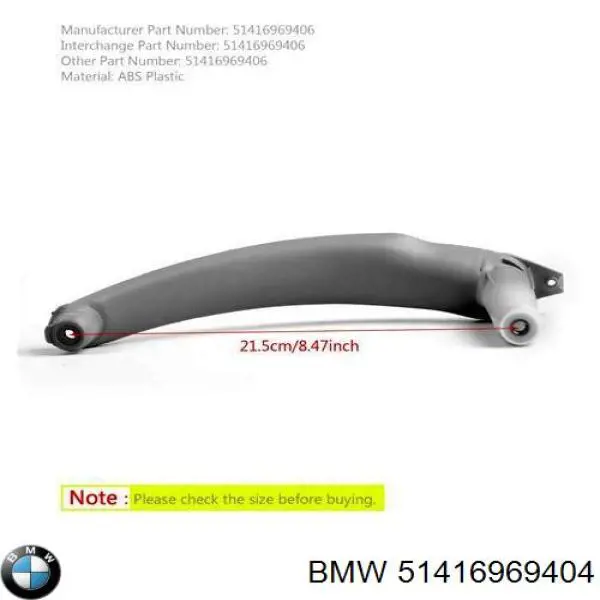 Comprar 51416969404 BMW Manija interior derecha delantera/trasera de puerta