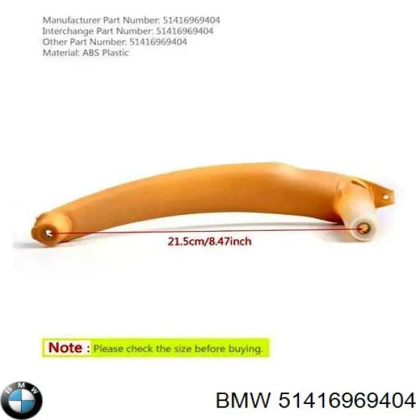 Manija interior derecha delantera/trasera de puerta 51416969404 BMW