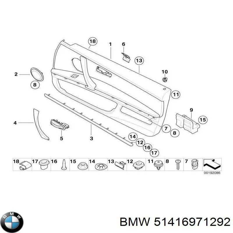 51416971292 BMW Revestimiento de la manija interior de la puerta trasera derecha