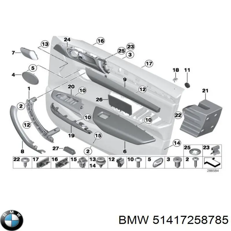 51417258785 BMW tapón, pomo manija interior, puerta delantera izquierda