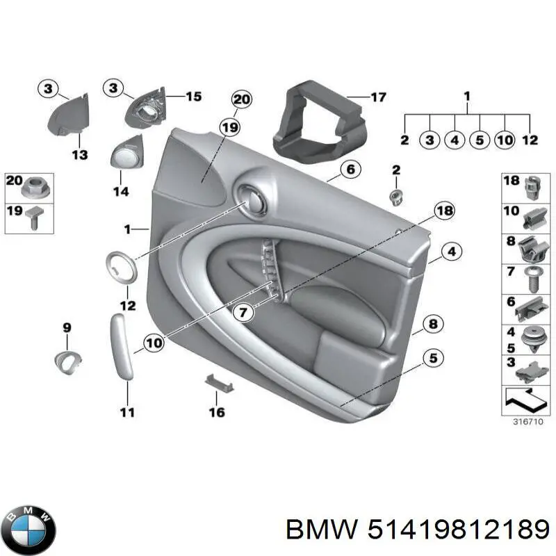 51419812189 BMW guarnecido de puerta delantera izquierda