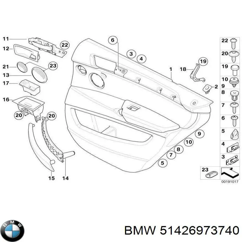 51426973740 BMW embellecedor de la manija de la puerta