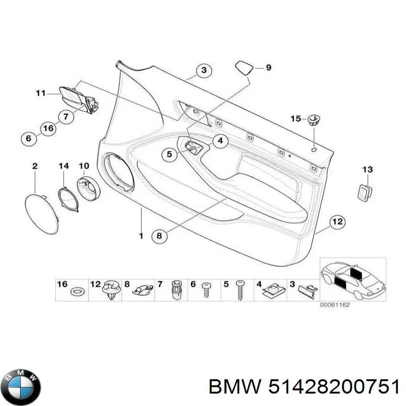 51428200751 BMW manecilla de puerta, equipamiento habitáculo, trasera izquierda