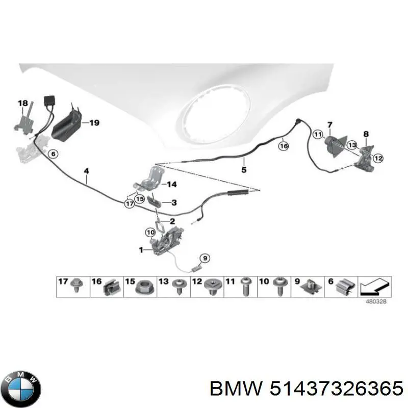 51437326365 BMW soporte de la manija de liberación del capó