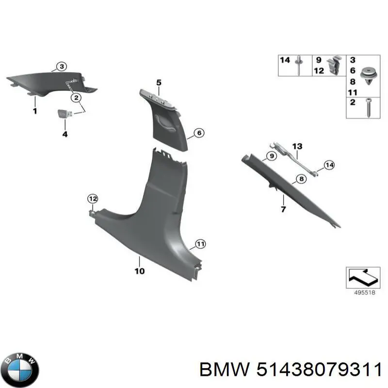 Cubierta de pilar interior delantero izquierdo BMW 51438079311 precio, desde 81,52 EUR