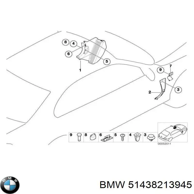 51438213945 BMW cubierta de pilar interior delantera izquierda