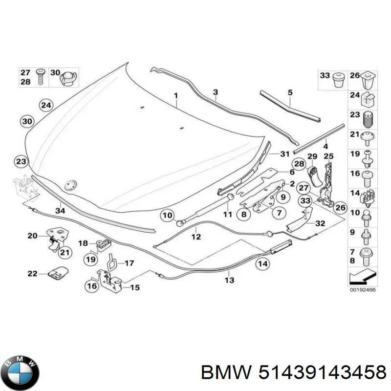 51439143458 BMW soporte de la manija de liberación del capó
