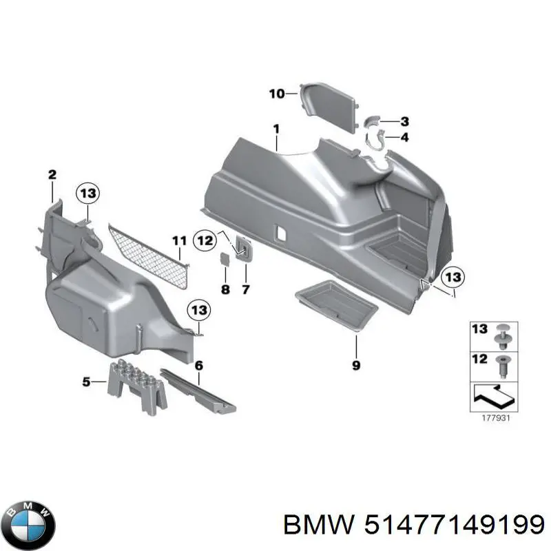 Cubierta de maletero izquierda para BMW 7 (E65, E66, E67)