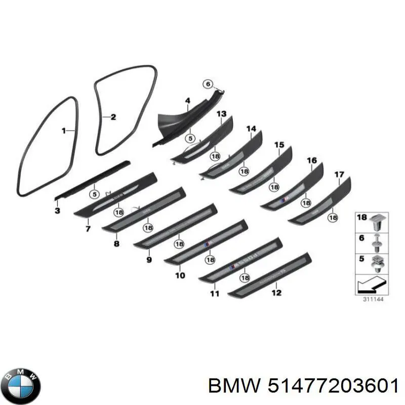 Listón de acceso interior izquierdo para BMW 5 (F10)
