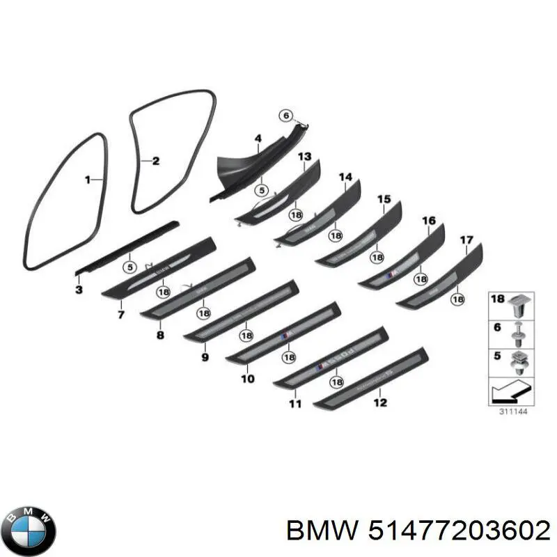 51477203602 BMW listón de acceso interior derecho