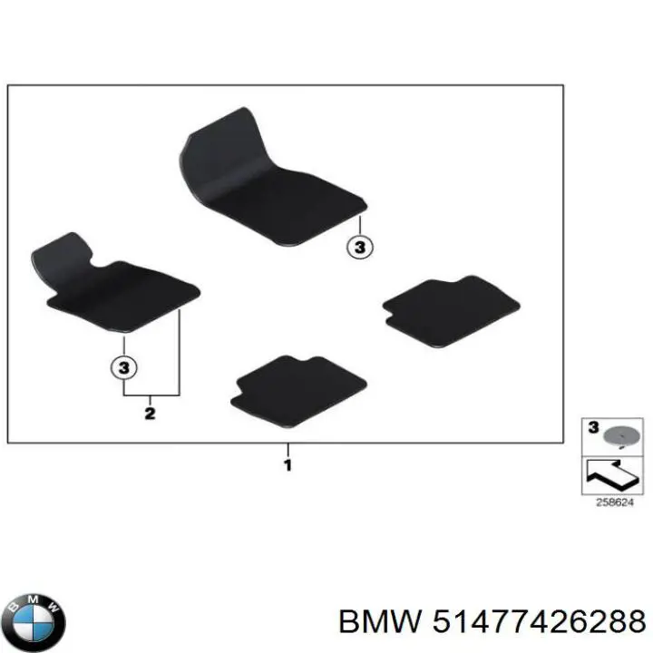 51477426288 BMW juego de esteras, delanteras + traseras