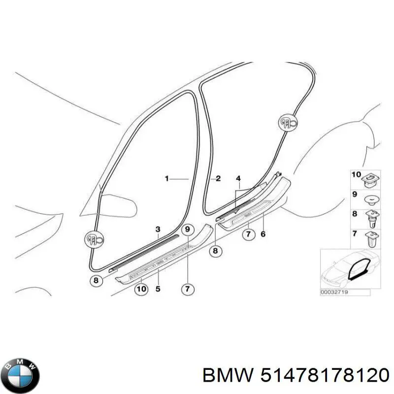 Listón de acceso exterior delantero derecho BMW 51478178120