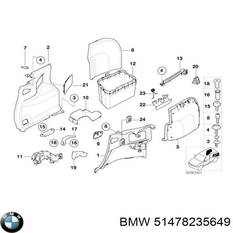 51478235649 BMW guardabarros interior, aleta trasera, izquierdo