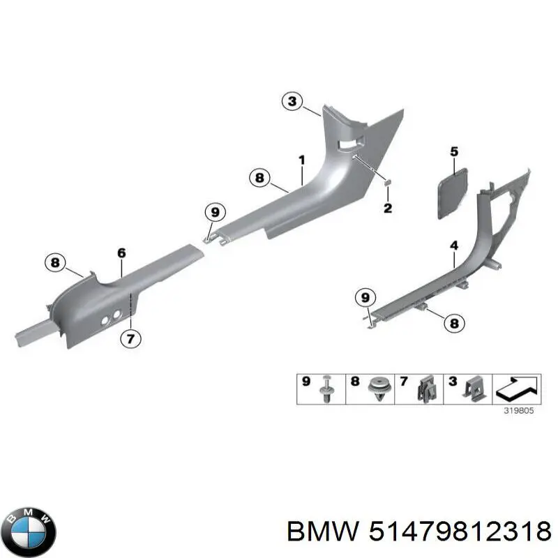 51479812318 BMW cubierta de maletero derecha