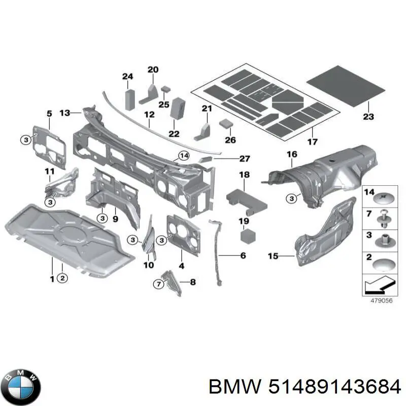 Aislamiento acústico del cortafuegos BMW 51489143684 precio, desde 91,71 EUR
