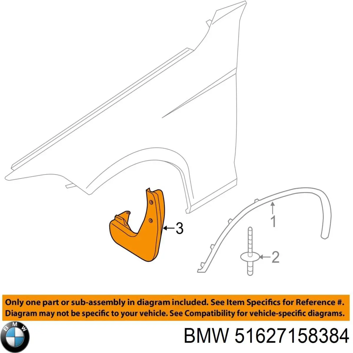 Comprar 51627158384 BMW Protector de salpicaduras delantero derecho del guardabarros trasero