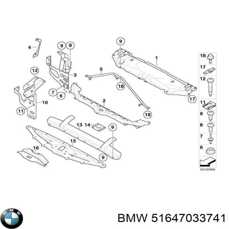 Soporte de radiador superior (panel de montaje para foco) BMW 51647033741