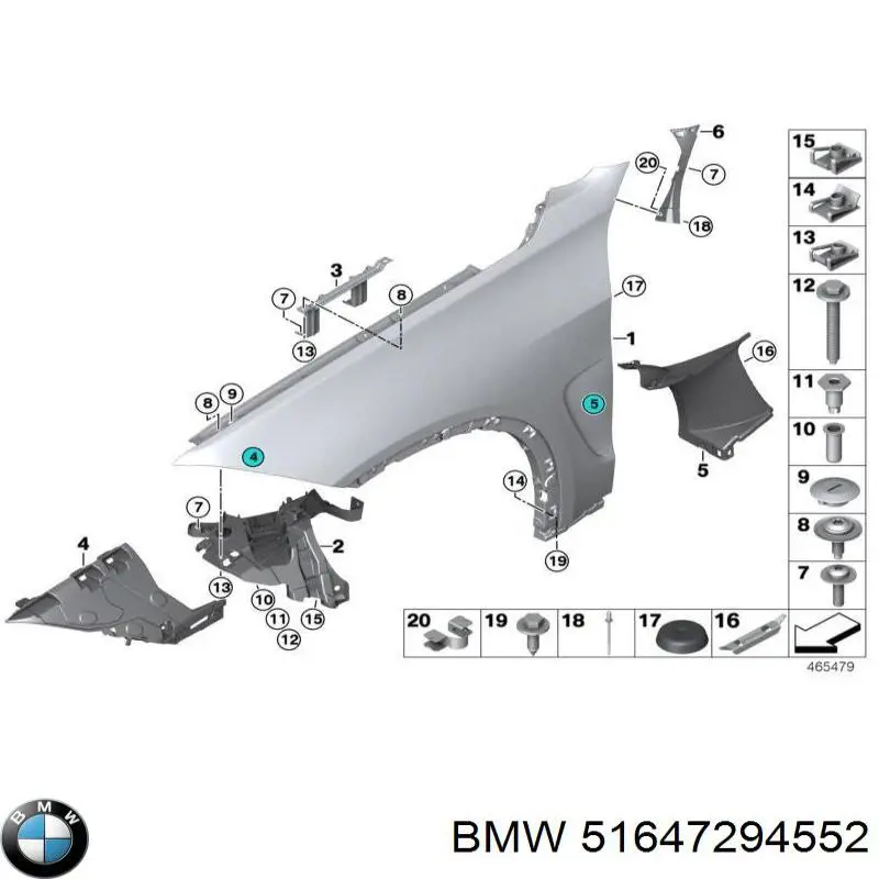 51647294552 BMW soporte para guardabarros delantero, derecho superior